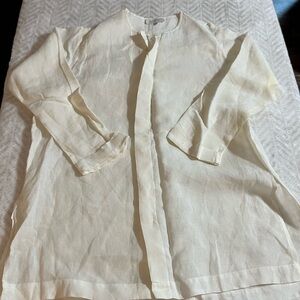 Eskandar Linen Minimalist Button Down 1/4 Sleeve Shirt Tunic Top Size 0